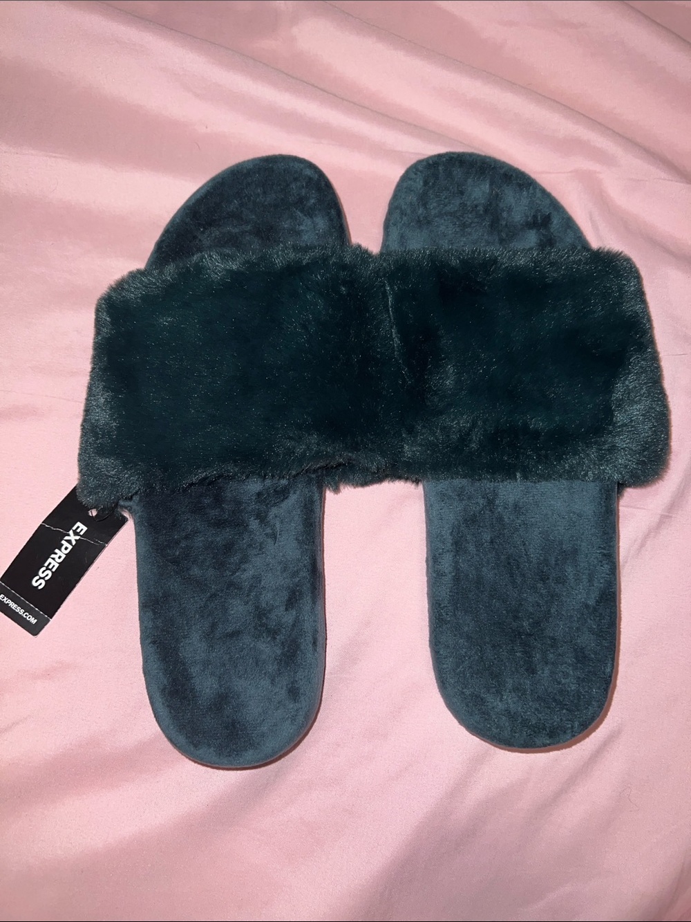 Express Women's Plush Slide Slippers in Dark Teal